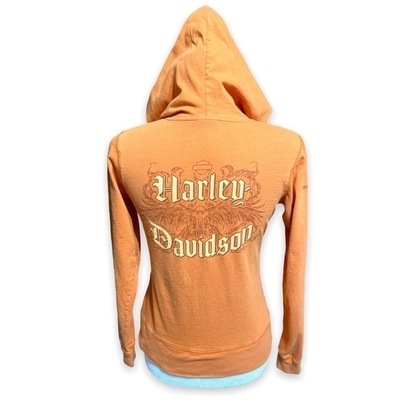 WOMEN’S 2007 heritage harley davidson v-neck hoodie sweater orange size M - Picture 4 of 9